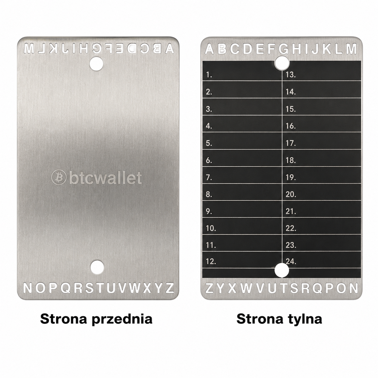 Metalowe płytki Btcwallet Plate do przechowywania seed phrase, 2 szt. + rączka do grawerowania 73×117 mm 3 Metalowe płytki Btcwallet Plate do przechowywania seed phrase, 2 szt. + rączka do grawerowania 73×117 mm 3