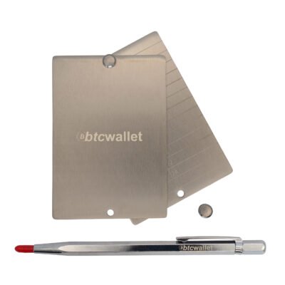 Metalowe płytki Btcwallet Duo 24+1 Plate do przechowywania 2 seed phrase 100 × 70 mm + śruby montażowe + graw. ręczka