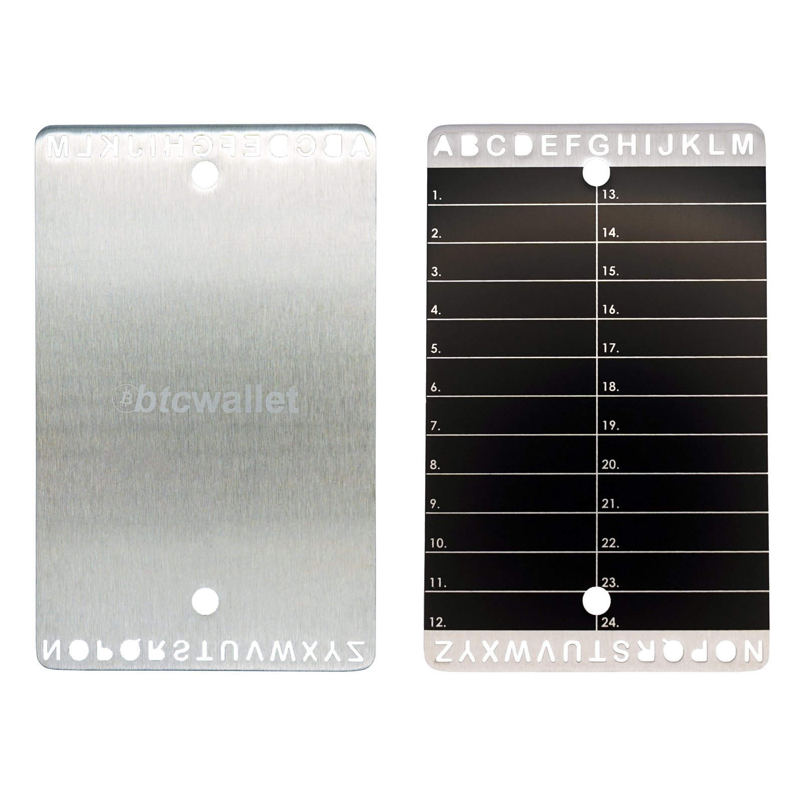 Metalowe płytki Btcwallet Plate do przechowywania seed phrase, 2 szt. + rączka do grawerowania 73×117 mm 2 Metalowe płytki Btcwallet Plate do przechowywania seed phrase, 2 szt. + rączka do grawerowania 73×117 mm 2