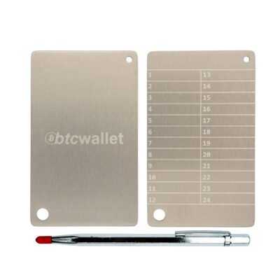 Metalowe płytki Btcwallet White Plate do przechowywania seed phrase 2 szt. + śruba montażowa + graw. ręczka