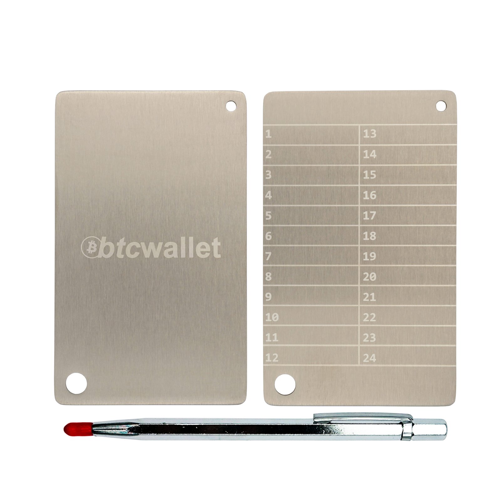 Metalowe płytki Btcwallet White Plate do przechowywania seed phrase 2 szt. + śruba montażowa + graw. ręczka Metalowe płytki Btcwallet White Plate do przechowywania seed phrase 2 szt. + śruba montażowa + graw. ręczka