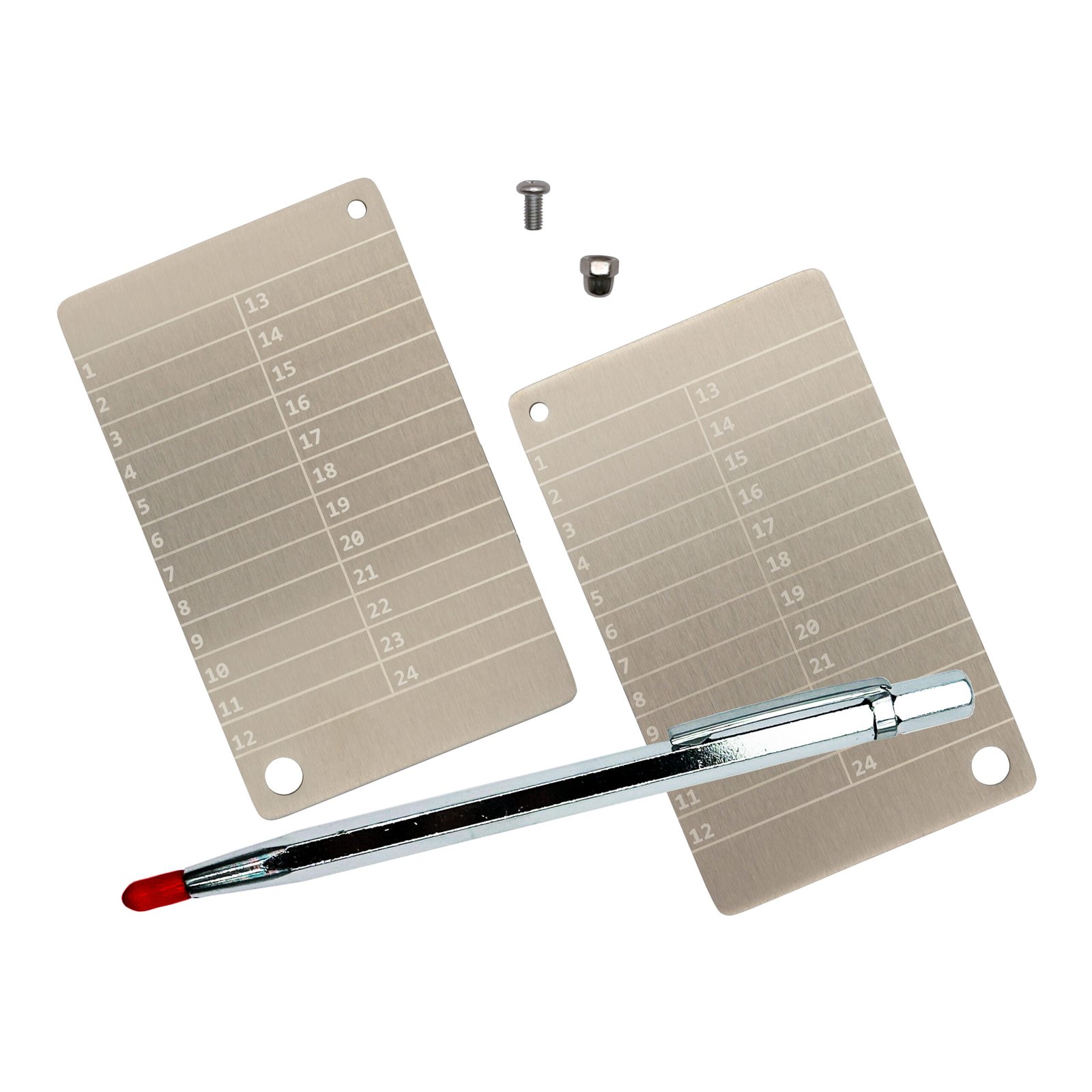 Metalowe płytki Btcwallet White Plate do przechowywania seed phrase 2 szt. + śruba montażowa + graw. ręczka 3 Metalowe płytki Btcwallet White Plate do przechowywania seed phrase 2 szt. + śruba montażowa + graw. ręczka 3
